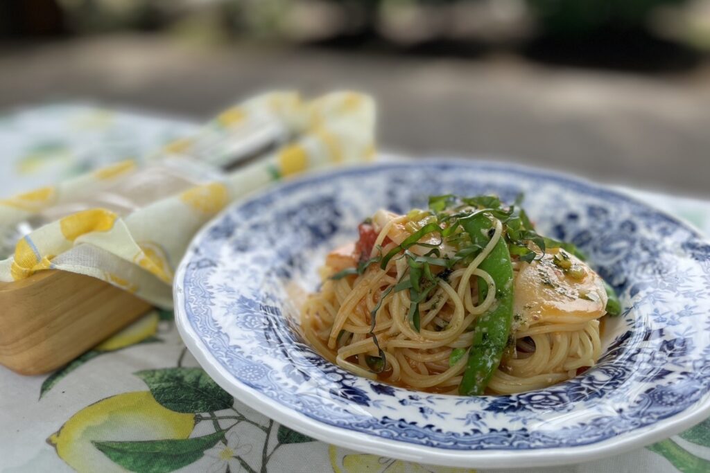 FioNukuのパスタ「スナップエンドウのペペロンチーノ」