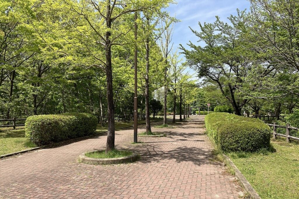 公園を入ってすぐのイチョウ並木