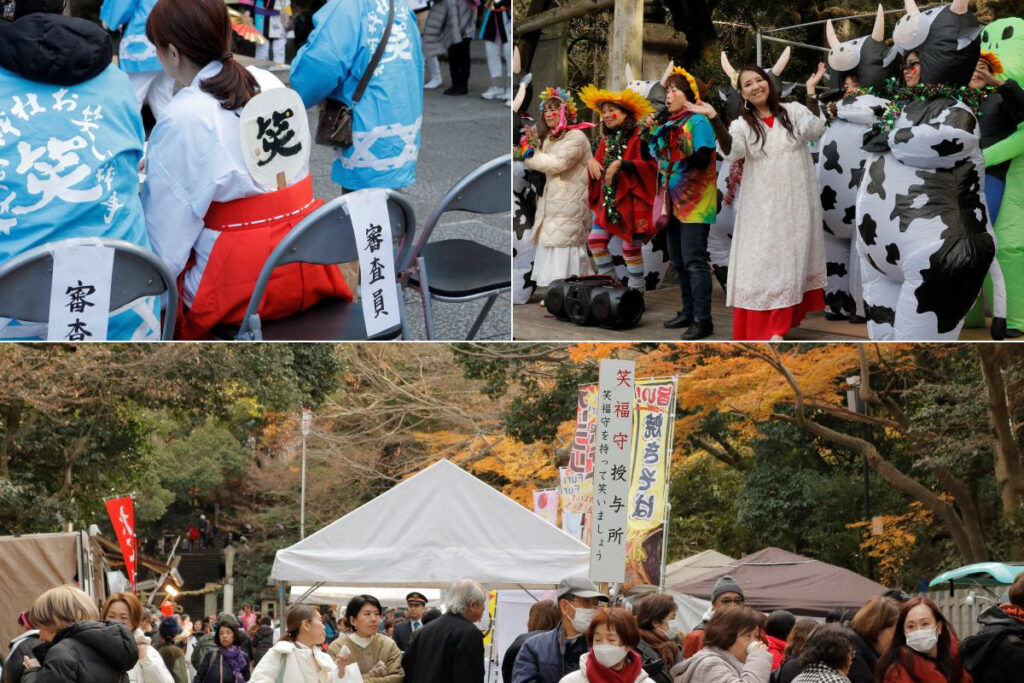 お笑い神事（枚岡神社）｜参道やステージの様子