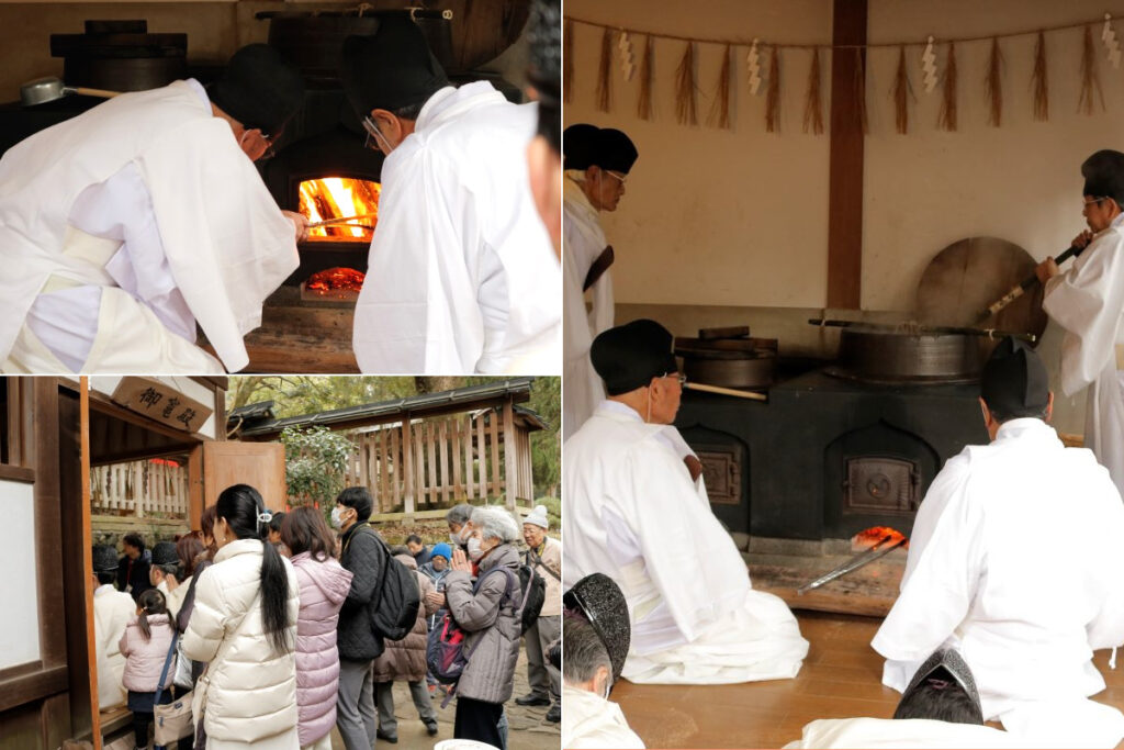 粥占神事（枚岡神社）｜神事を見守る参拝者たち