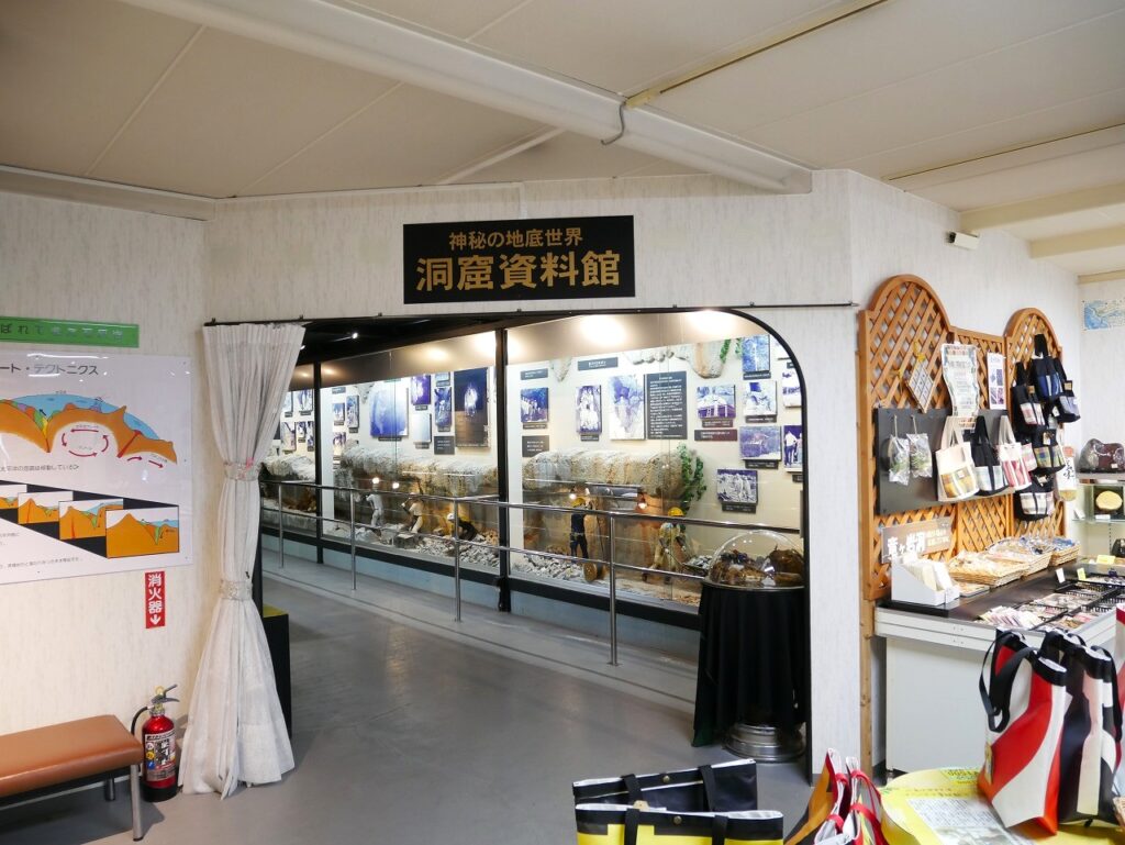 売店から見た「竜ヶ岩洞洞窟資料館」