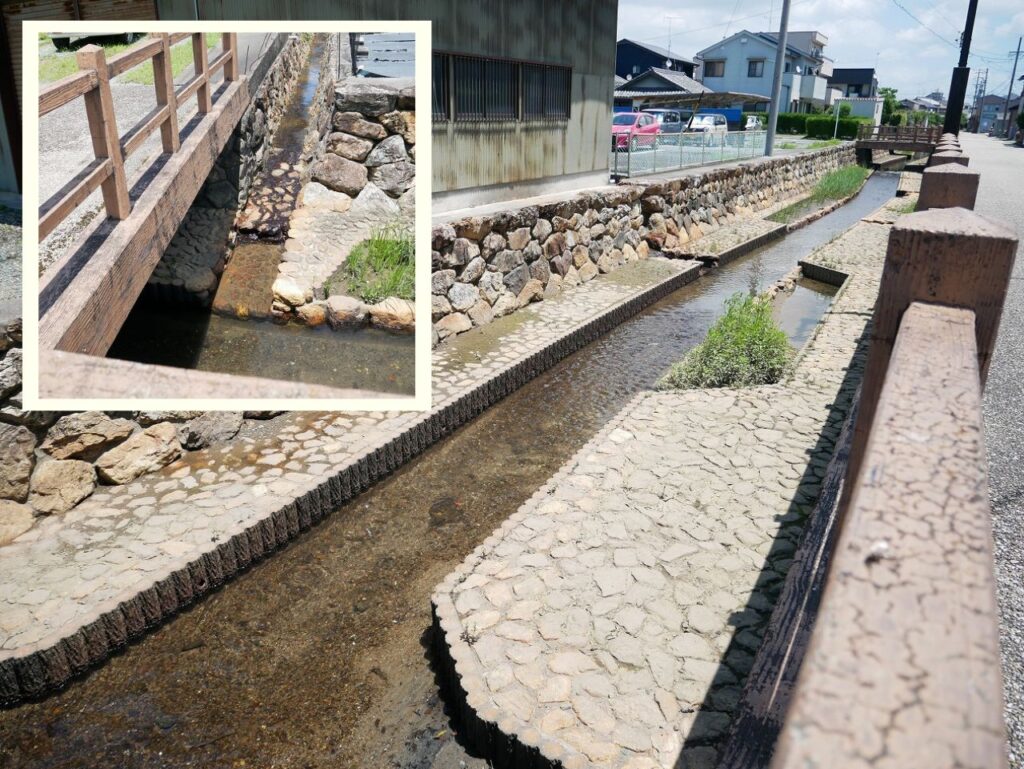 堀川（左上：堀川に注ぐ水路のひとつ）